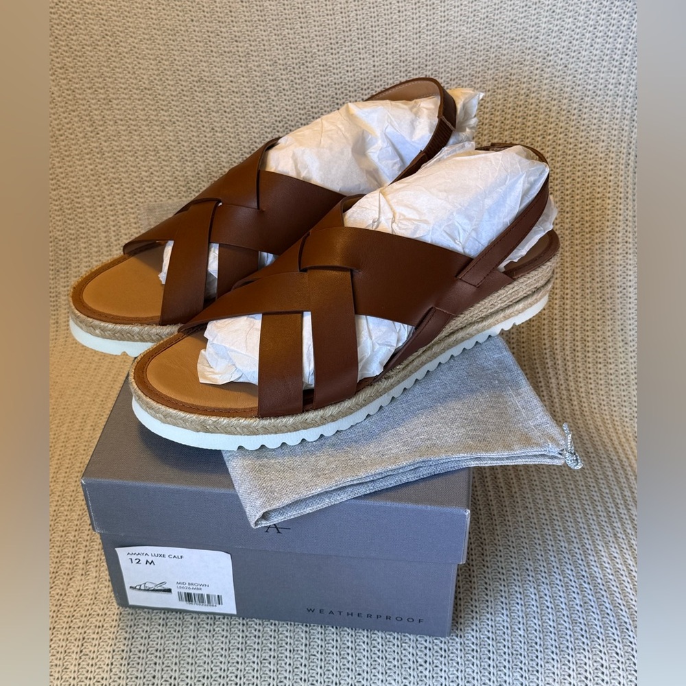 Aquatalia Amaya Slingback Espadrille Wedge Brown Leather Sandals Size 12M Summer